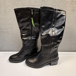 Jeossy Boots Womens Size 6.5 Black Knee High Riding Zip Block Heel DJY9661